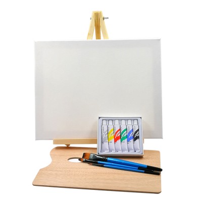 High Quality Painting Set with Table Easel, Stretched Canvas, Brushes & Palette drawing set