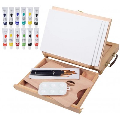 23pcs painting kits with 12 pcs acrylic paint, canvas panel and  Brushes  easel  drawing set